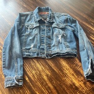 Rue21 Distressed Cropped Blue Denim Jacket